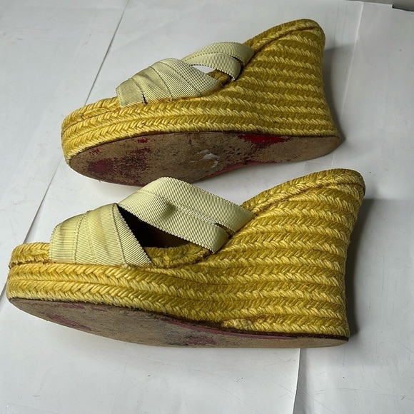 Christian Louboutin Sz 6 Yellow Ribbon Espadrille Wedges Heels Backless Sandals - Picture 13 of 16